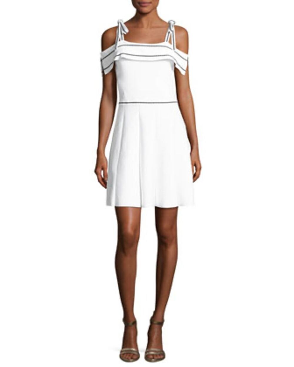 Parker Dorothy White Knit Cold Tie Shoulder A-Line Stitched Mini Dress Size S